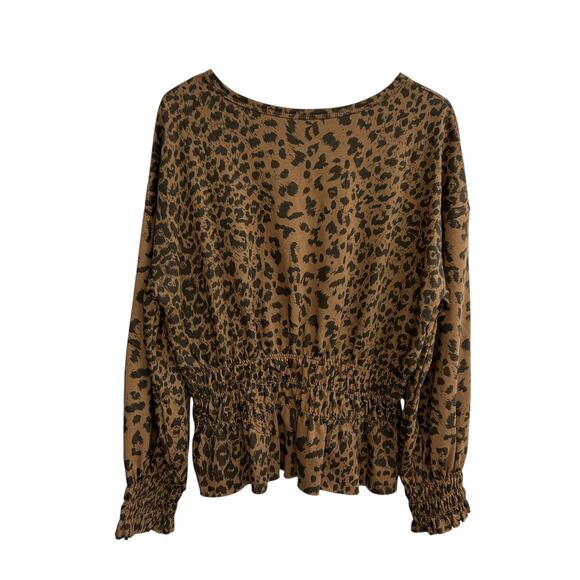 Animal Print Smocked Blouse‎ Hailey & Co Leopard Chic Boho Small - Picture 4 of 6